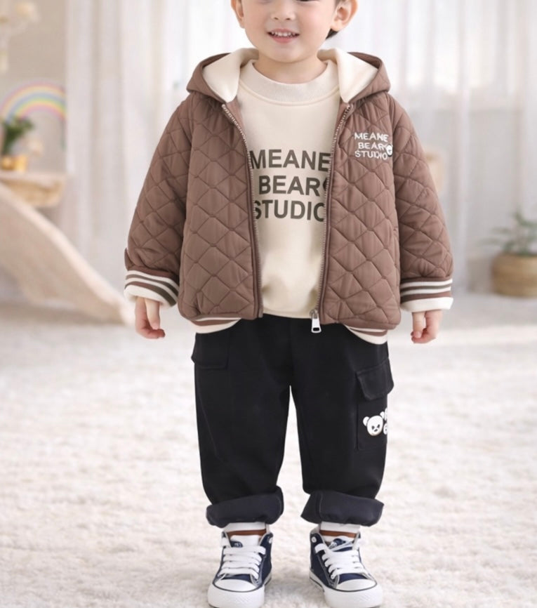 Peuterset met gewatteerde jas - Trui & broek - Bruin/beige