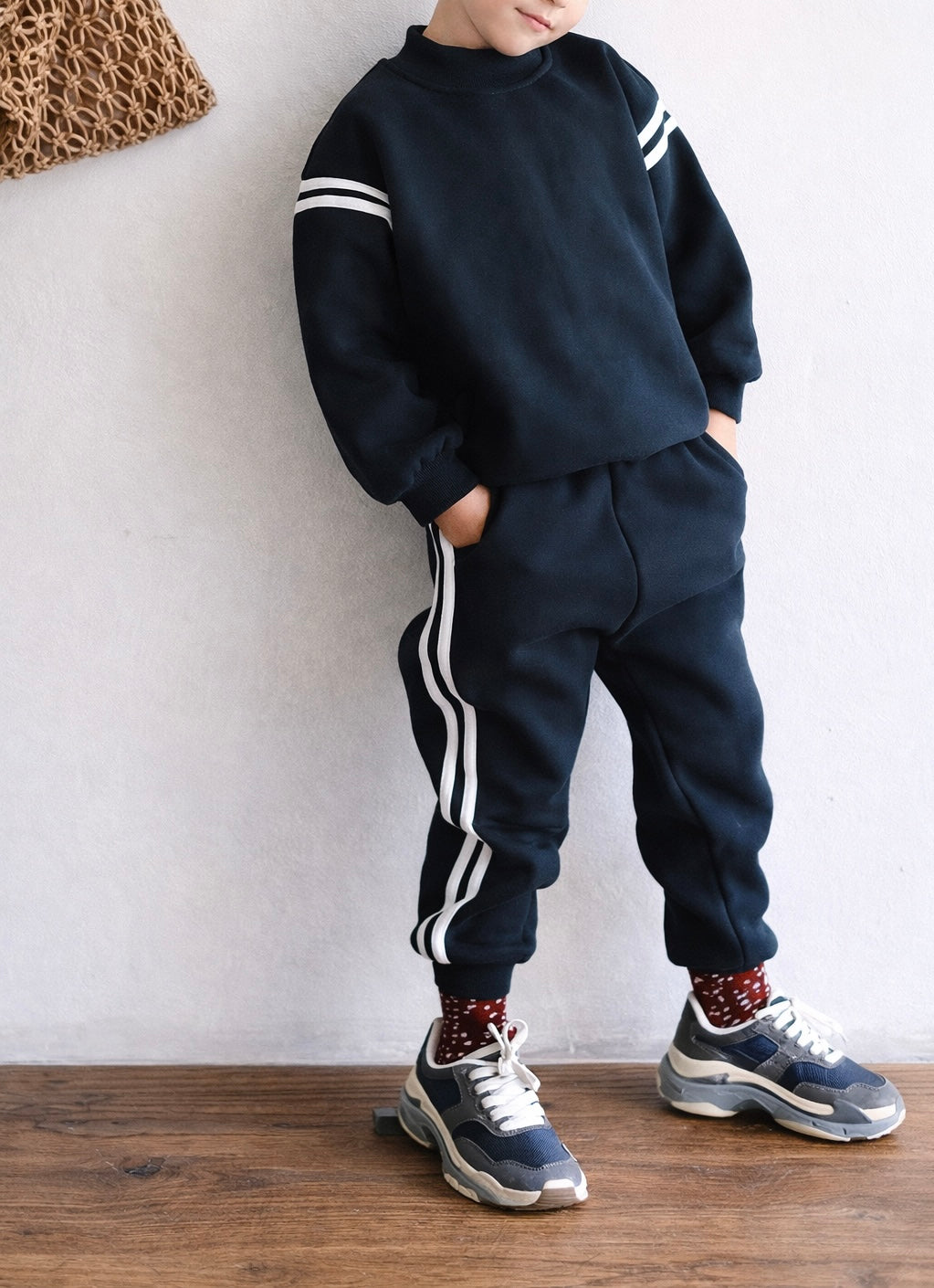 Trainingspak met contraststrepen- blauw