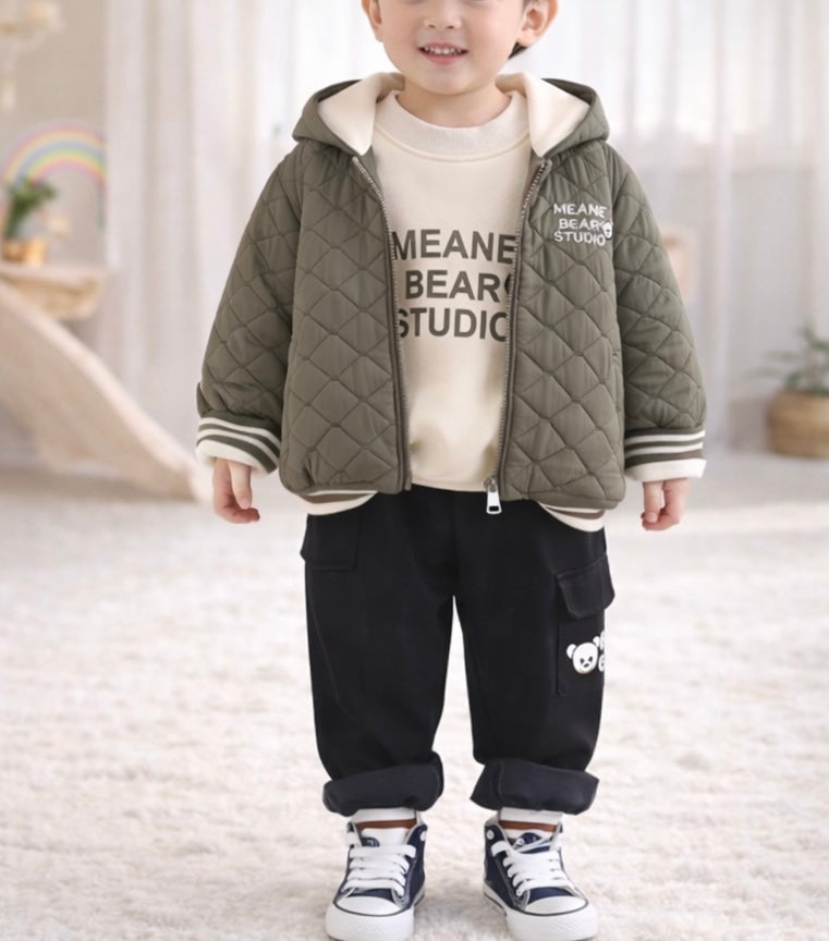 Peuterset met gewatteerde jas - Trui & broek - Groen