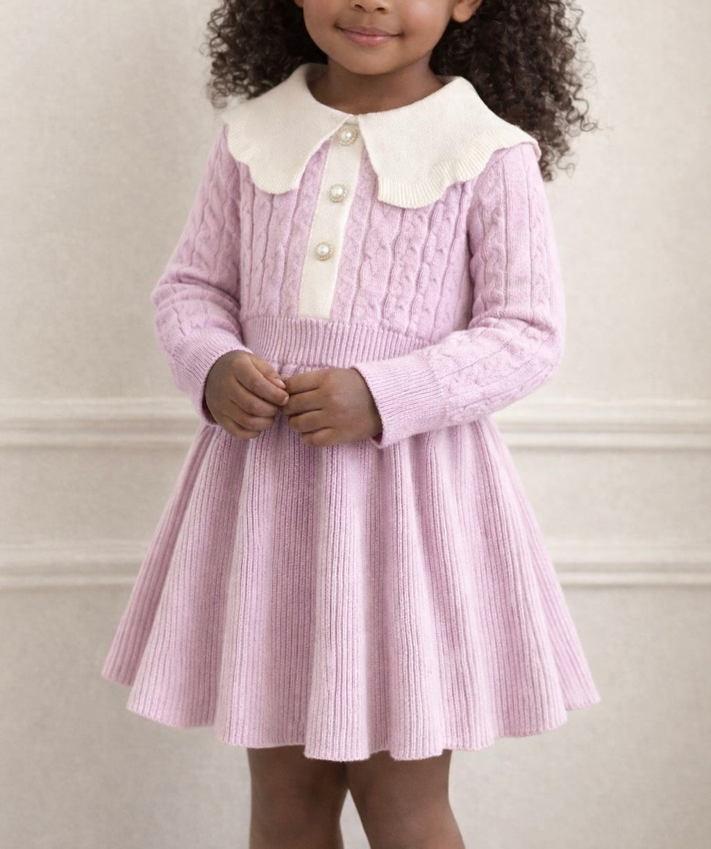 Gebreide Jurk met Kraag – Lilac Bloom