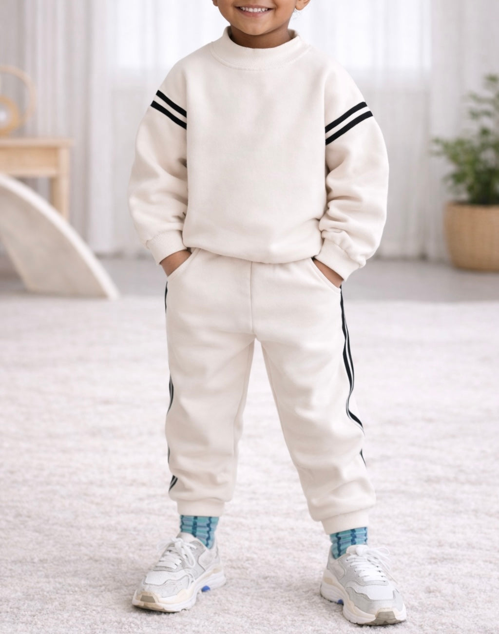 Trainingspak met contraststrepen- Beige