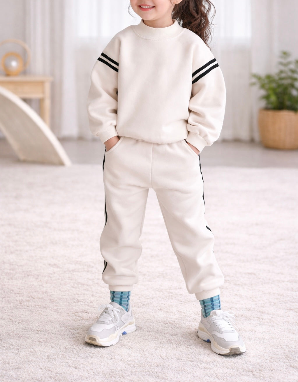 Trainingspak met contraststrepen- Beige