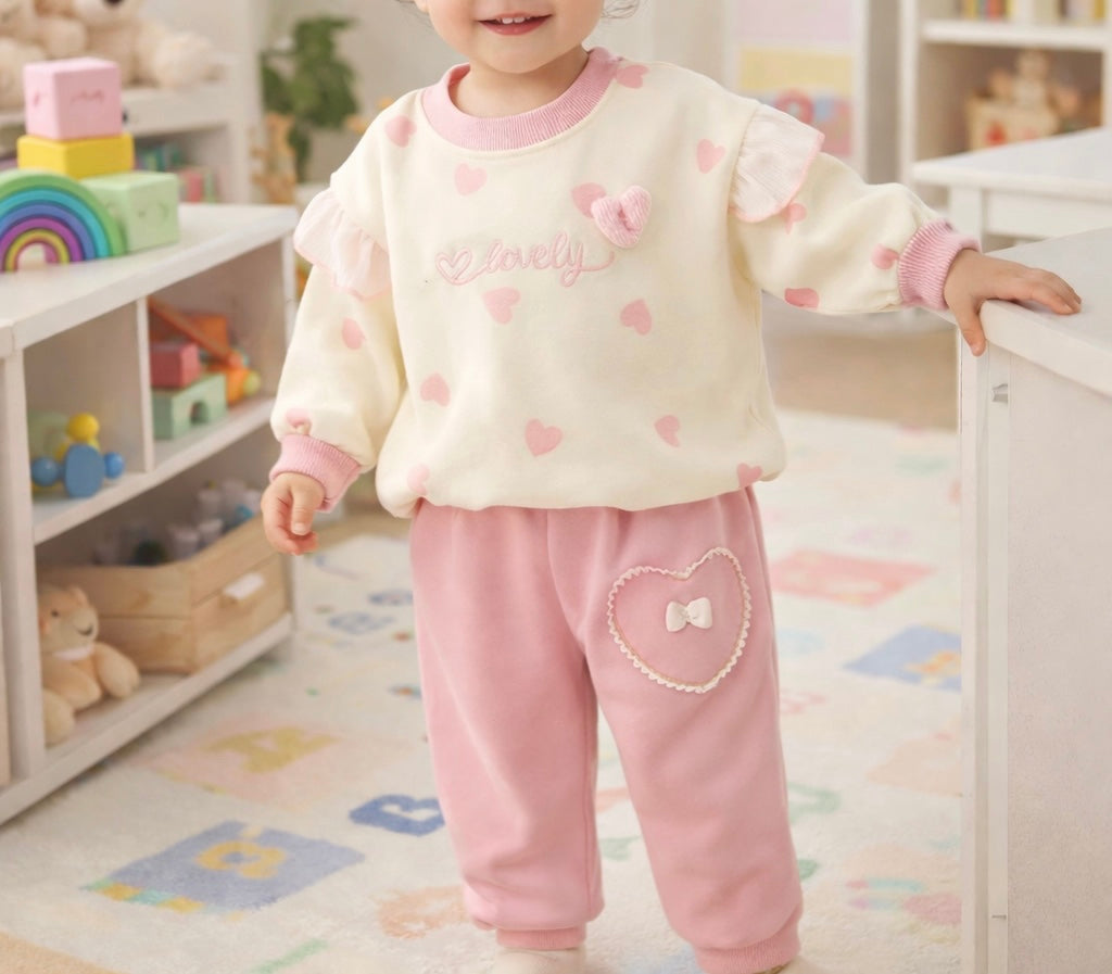 Lounge set voor meisjes - Hartjes - roze