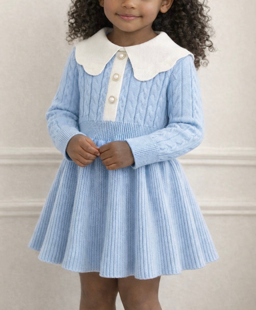 Gebreide Jurk met Kraag – Dusty Blue