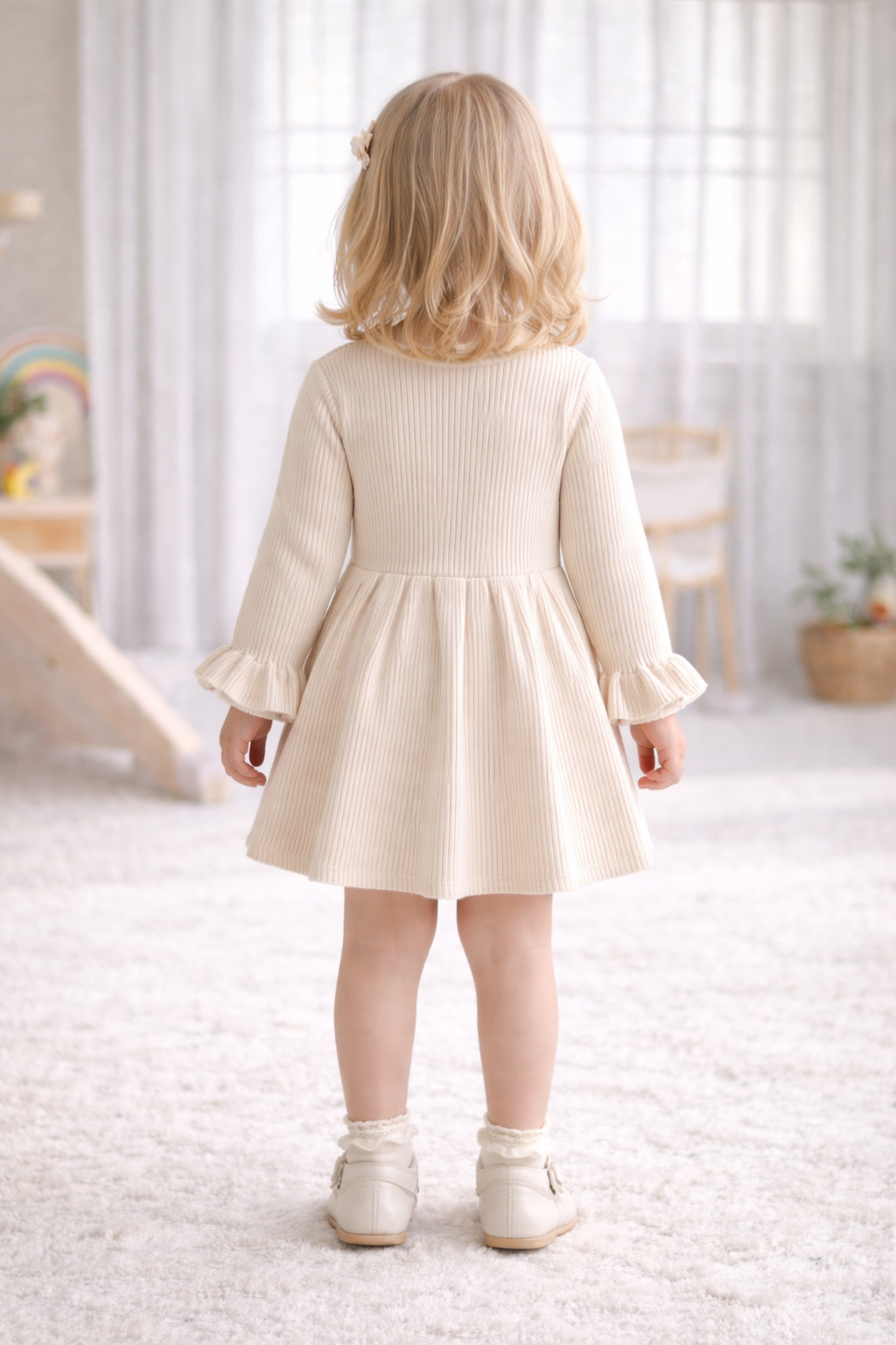 Gebreide meisjesjurk met bloemaccent