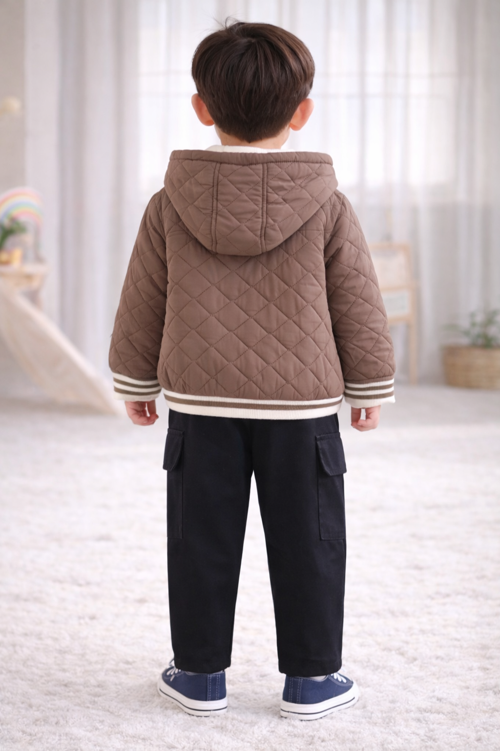 Peuterset met gewatteerde jas - Trui & broek - Bruin/beige