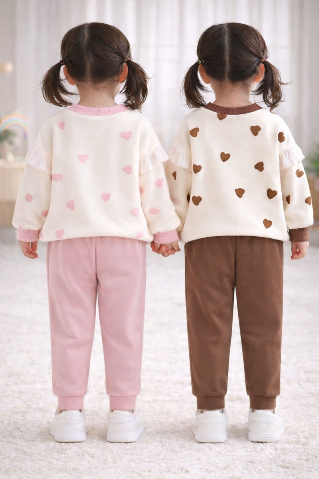 Lounge set voor meisjes- Hartjes– Crème/Bruin