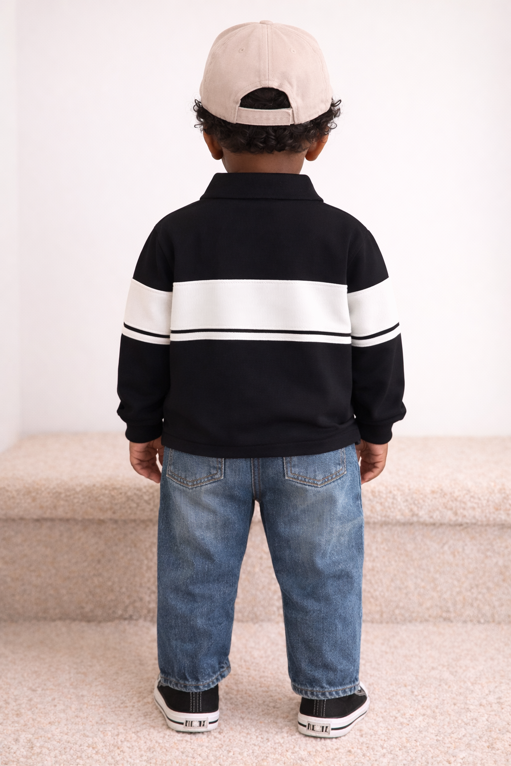 Jongens Set Polo & Denim Broek – Zwart/Wit