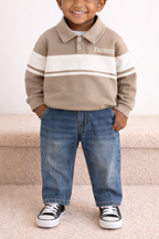 Jongensset- Polo met denim broek- Beige