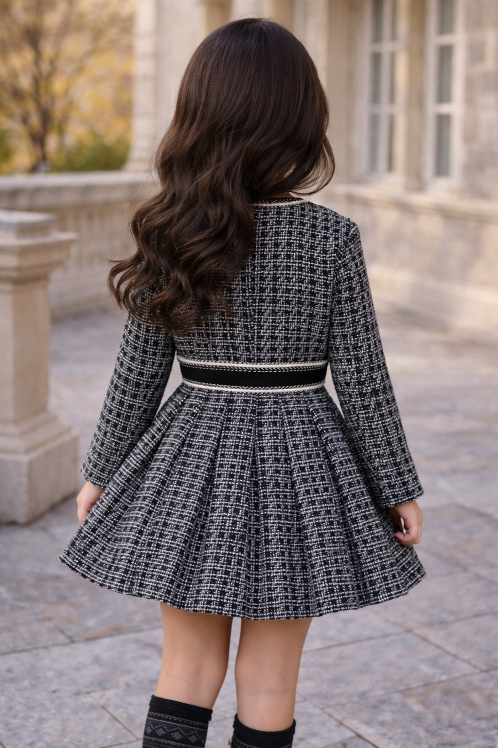 elegant tweed dress Polished Button Flap Pocket Tweed Mini Dress blue L