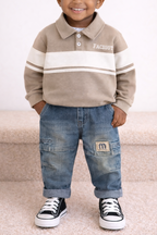 Jongensset- Polo met denim broek- Beige