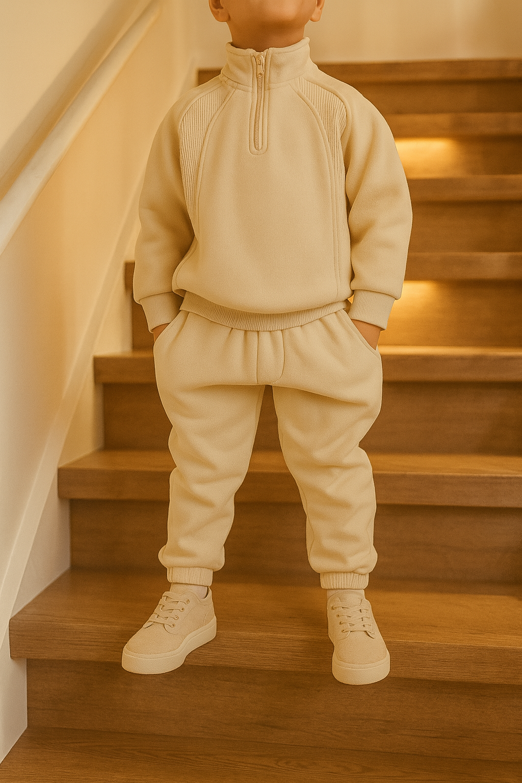 Rib Half-Zip Set voor jongens – Beige