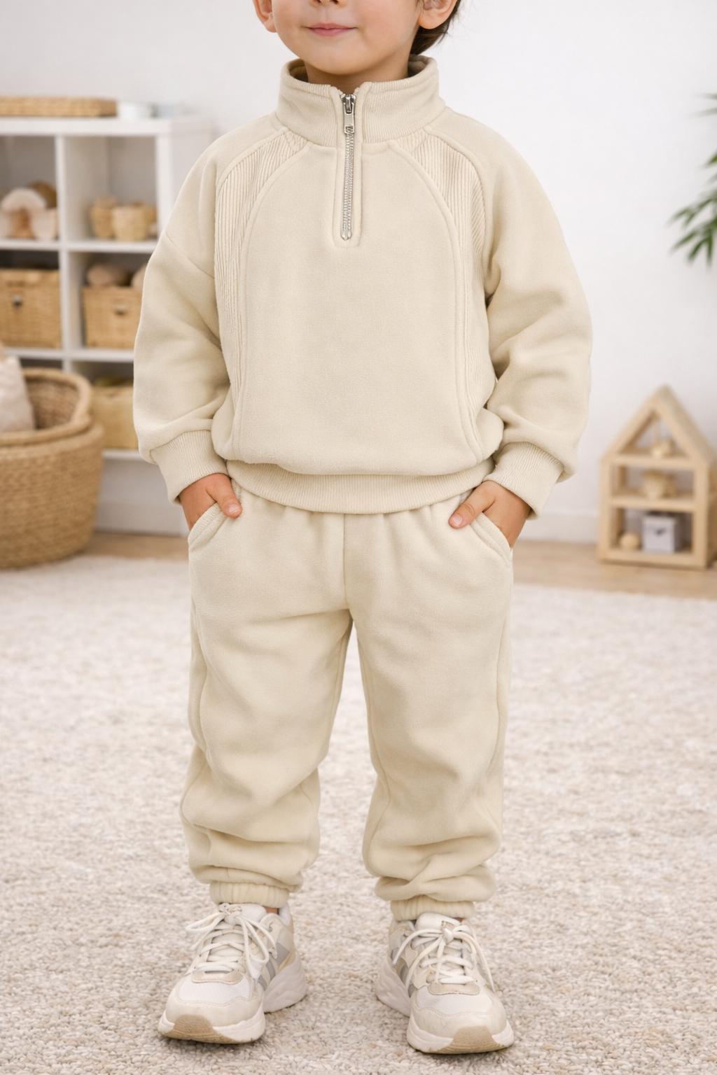 Rib Trainingspak Set Voor Jongens – Beige