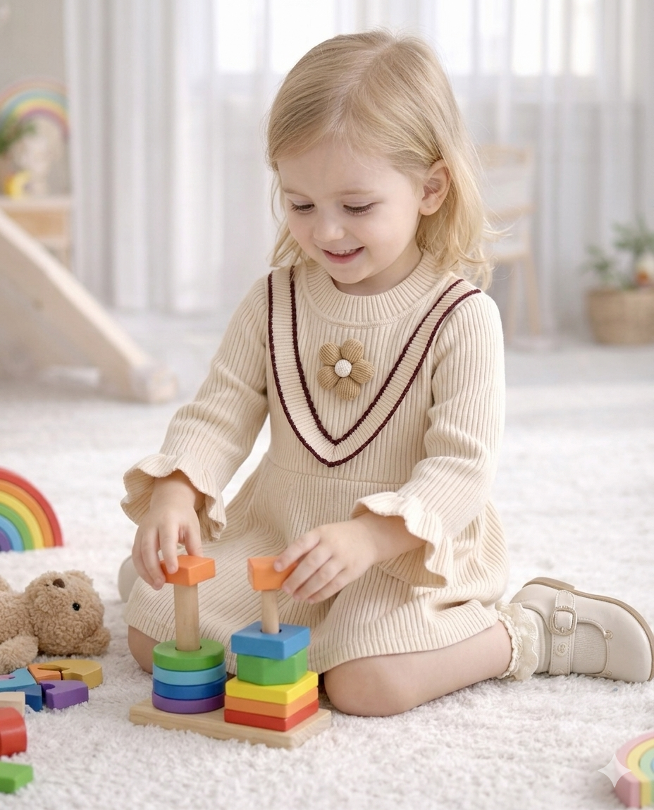 Gebreide meisjesjurk met bloemaccent