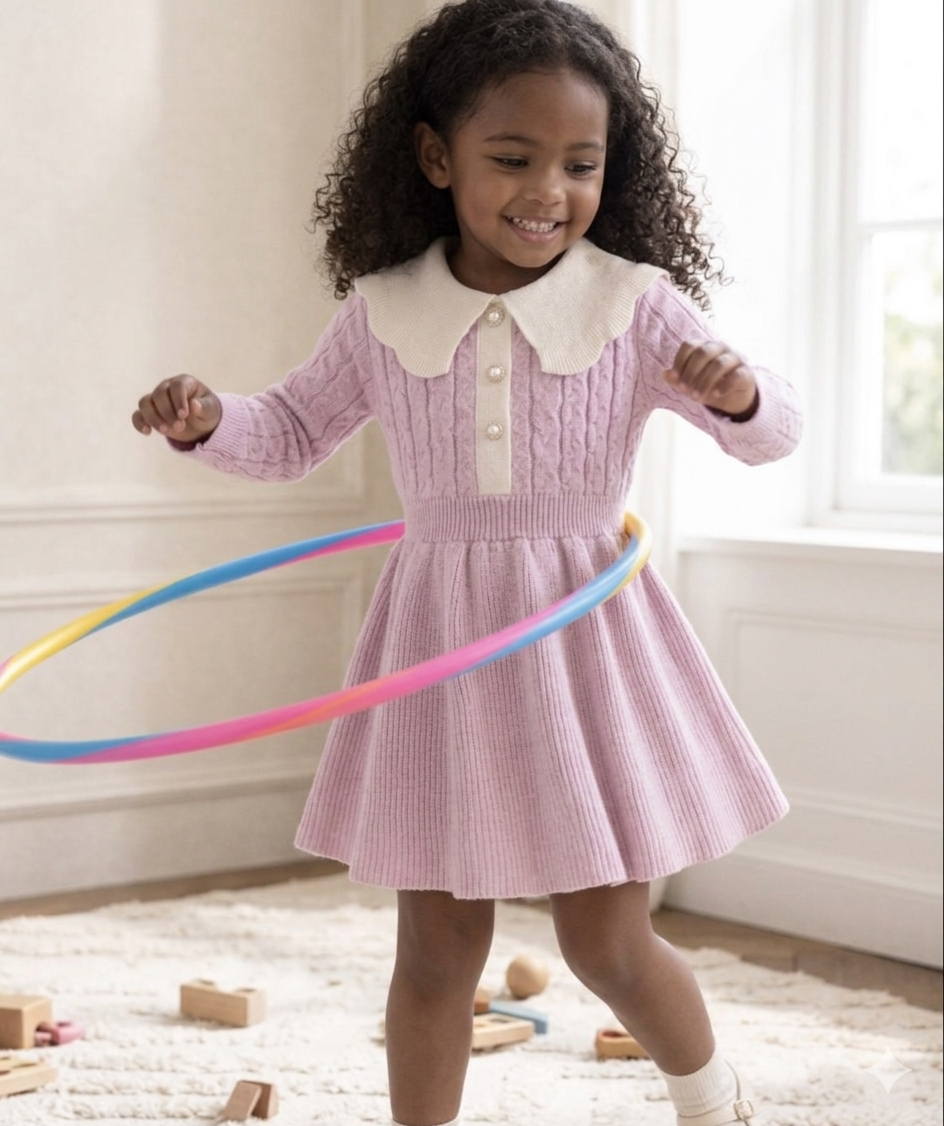 Gebreide Jurk met Kraag – Lilac Bloom